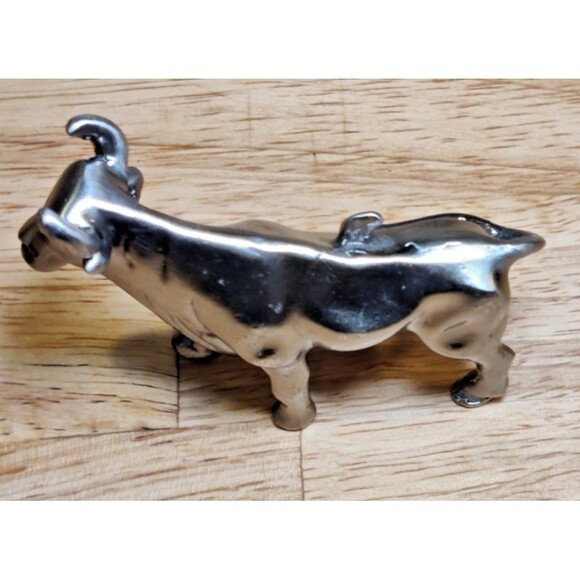 Solid Pewter Steer Bull Cowboy Figurine Statue Silver Tone Western -Cow Farm - Picture 3 of 7